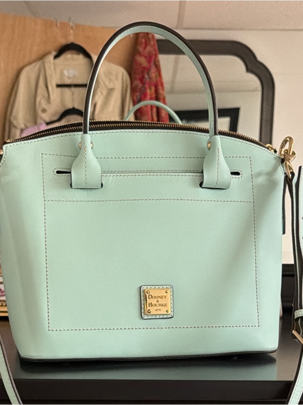 Dooney and Bourke Beacon ~Pale Blue~ Smooth Leather Domed Satchel Bag